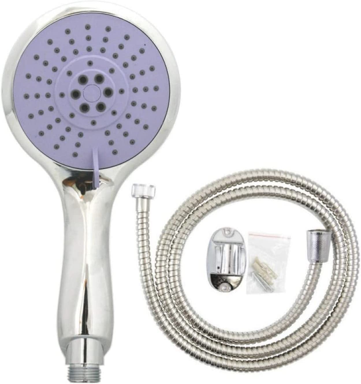 Shower Head Chrome with Stainless Steel Hose Shower Hose and Wall Mounting 1.5 m 3 Jet Types Approx. 12 cm Diameter