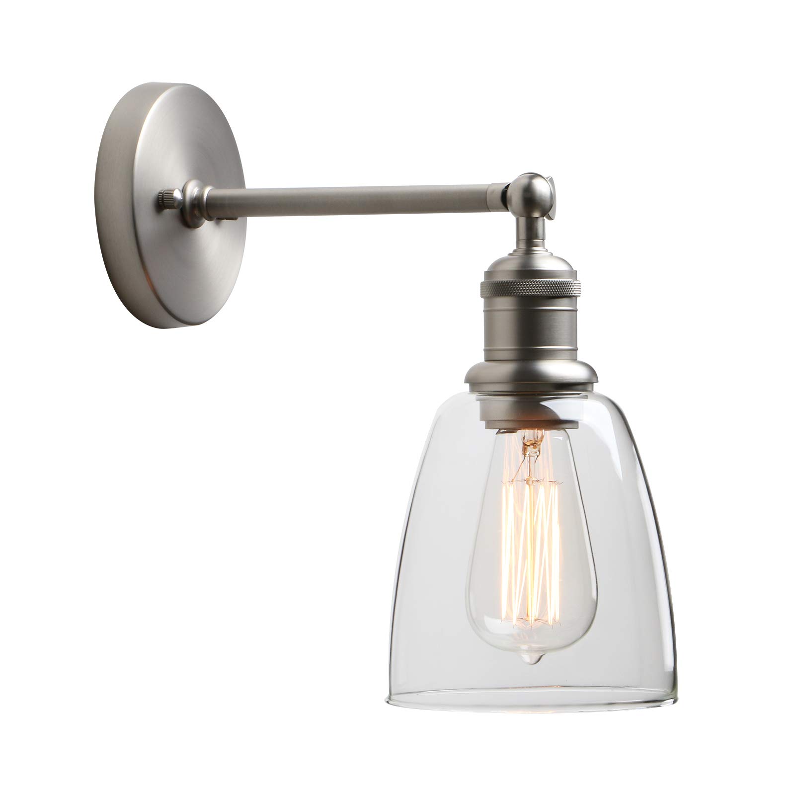 Yosoan Lighting Industrial Loft Bar Sconce Wall Light Fittings, Wall Lamp with Bell Glass Shade for Kitchen Island Bedroom Cafe Corridor Restaurant (Brushed)