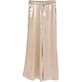 Cotilafi Women's Silk Wide Leg Pants, Loose Comfortable Straight Leg Casual Trousers, High Waist Elastic Waistband Long Pants
