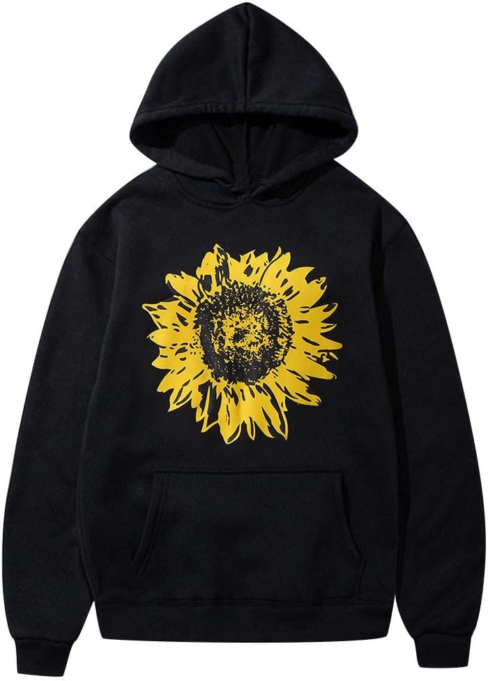 Hoodie Women Printed Drawstring Pocket Hooded Tops Cap Pullover