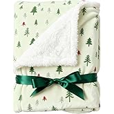 Christmas Sherpa Blanket Throw Size - Reversible Sherpa Fleece Blanket - Super Soft Double Sided Throw for Bed, Sofa, Couch - Thick, Warm, Cozy & Plush - Xmas Winter Bedding - Christmas Trees, 50x60