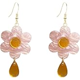 JDONL Acrylic Flower Water Droplet Earrings Lightweight Multicolour Floral Dangle Earrings for Women Spring Summer Party Jewelry