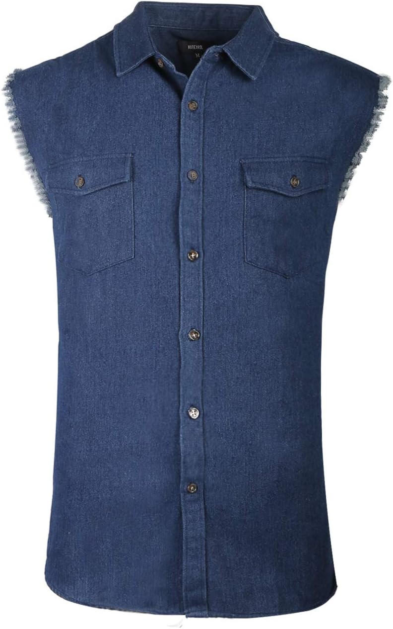 SOOPO Mens Cotton Sleeveless Denim Work Shirt Vest