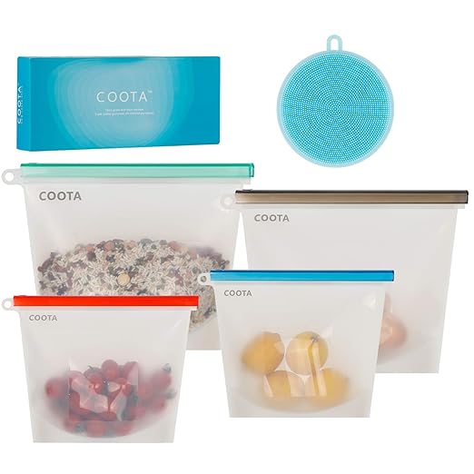 COOTA Juego de 4 bolsas reutilizables de almacenamiento de ...