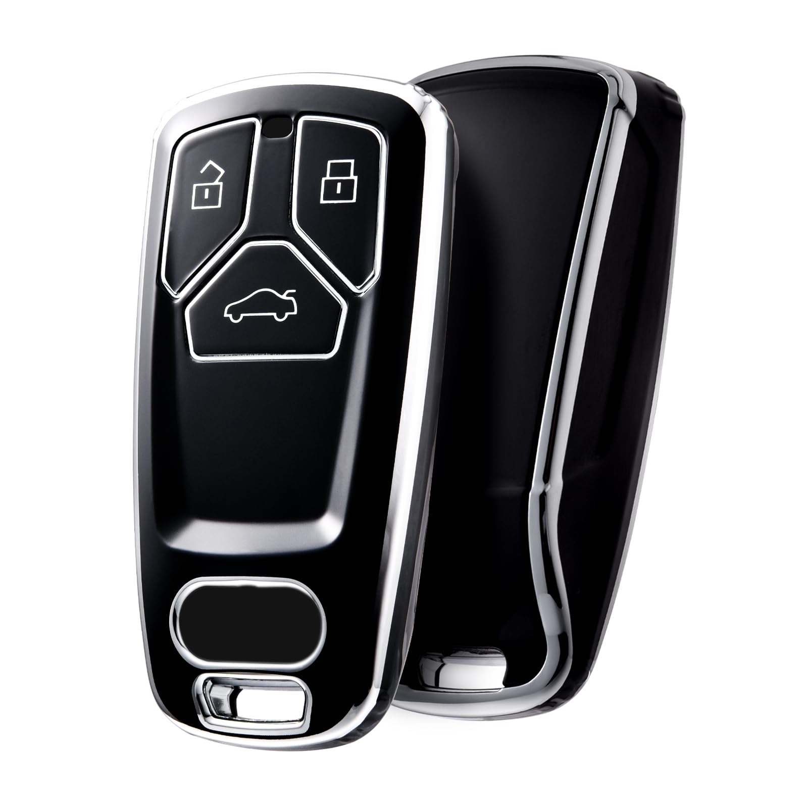 OATSBASF Car Key Case Compatible with Audi A4L A6L A8 Q5 Q7 TTS TT, Seat 3-Button Key Cover TPU Key Box (Silver Edge Black)
