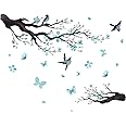 BWCXXZH Watercolor Blue Flower Wall Stickers,Removable DIY Romantic Blossom Bird Tree Branch Wall Murals 3D Wall Art Stickers Home Decor for Gilrs Bedroom Nursery Rooms Living Room