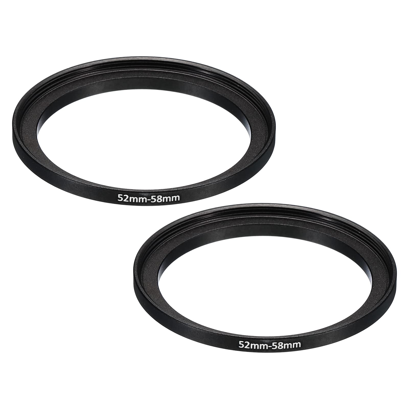 PATIKIL 52mm-58mm Metal Step Up Ring, 2 Pack Camera Lens Filter Adapter Ring Aluminum Filter Adapter Ring for Camera Lenses Hood, Black