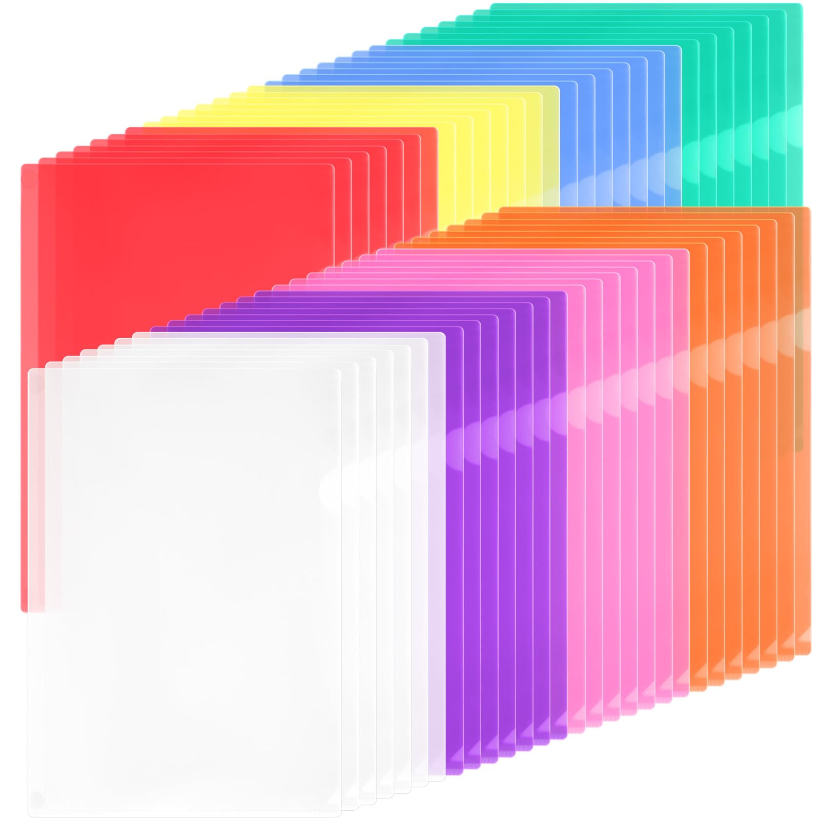 Photo 1 of 200 Pack Plastic Document Folders Colored Clear File Folders Plastic Pockets Sleeves Letter Size 8.7 x 12.2 Inches A4 Assorted Colors for Office Supplies (Fresh Color)