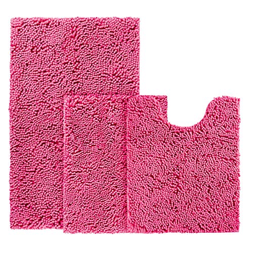 BYSURE Hot Pink Bathroom Rug Set 3 Piece Non Slip Extra Absorbent