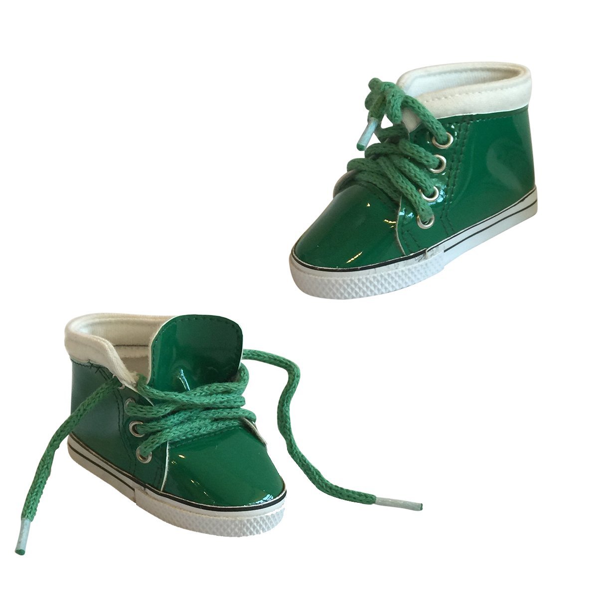 The New York Doll Collection Green Shiny Leather Doll Sneakers Trainers fits All 18 Inch/ 46 cm Dolls - for Fashion Girl Dolls - Doll Shoes - Doll Trainers