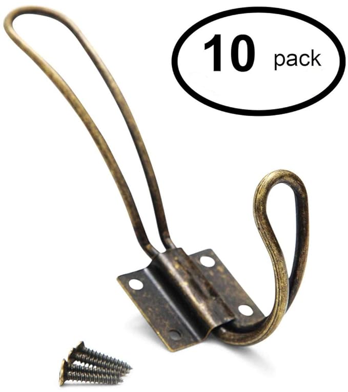 Heavy Duty Rustic Entryway Hooks - 10 Pack of Wall Mounted Vintage Double Coat Hangers with Four Extra Long Bronze Metal Screws Included