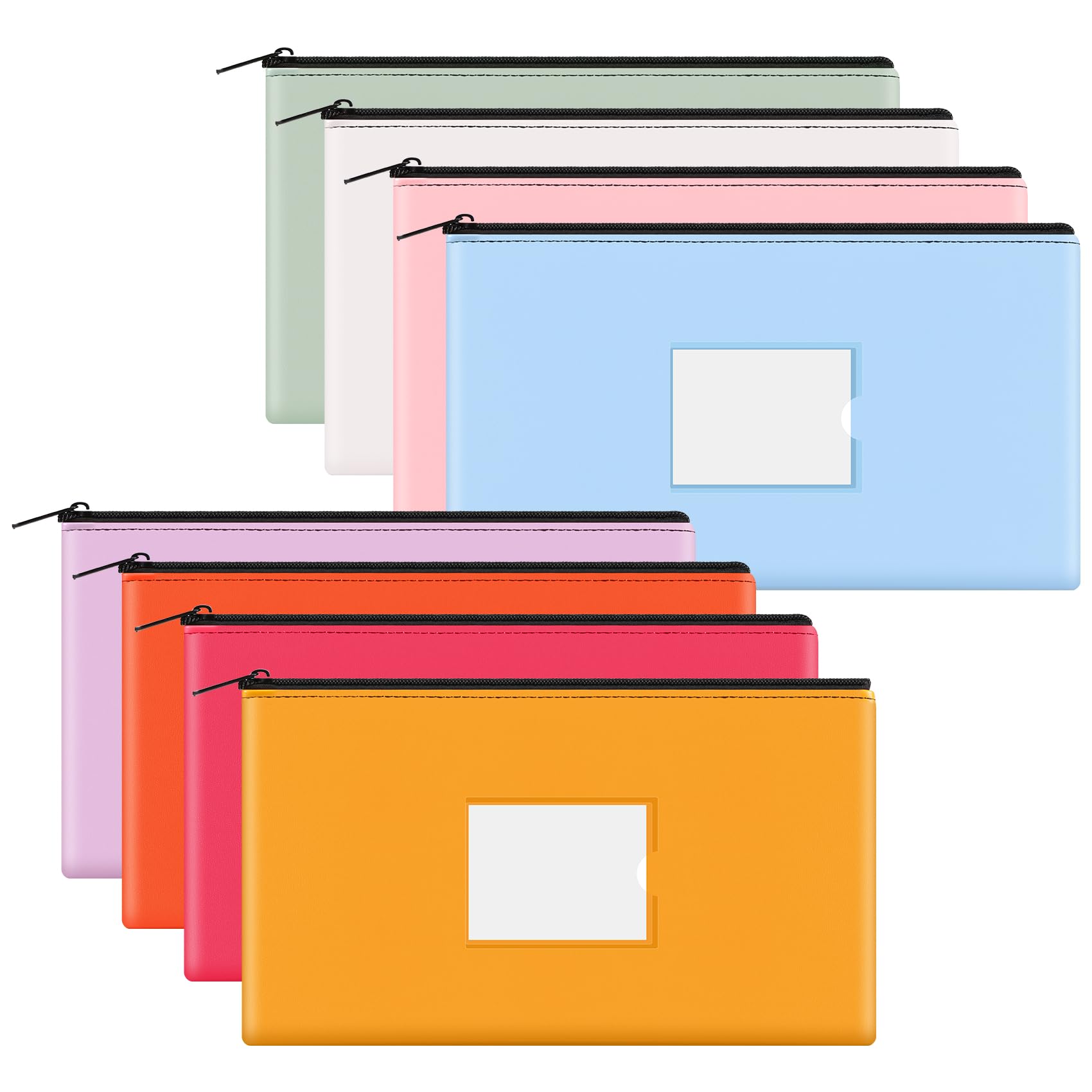 Hopbucan Bank Deposit Money Bag Pouch (8 Pack), Utility Leatherette Securit Vinyl Zipper Wallet Pouches for, Cosmetics, Tools