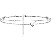ChicSilver Sterling Silver Anklets for Women 925 Ankle Bracelets for Women Layered Heart Anklet With Beaded Anklets for Women