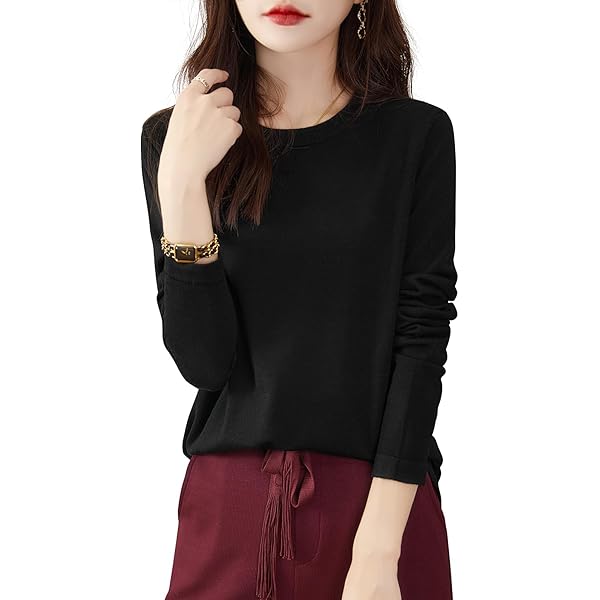 Women's Merino Wool Sweater Crewneck Long Sleeve Pullover