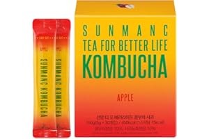 SUNMANC Kombucha 30 packets, Sparkling Probiotic Fermented Drink, Convenient Powdered Drink Mix, Tea Powder, Low Calories, Sugar 0g, Low Caffeine (Apple)