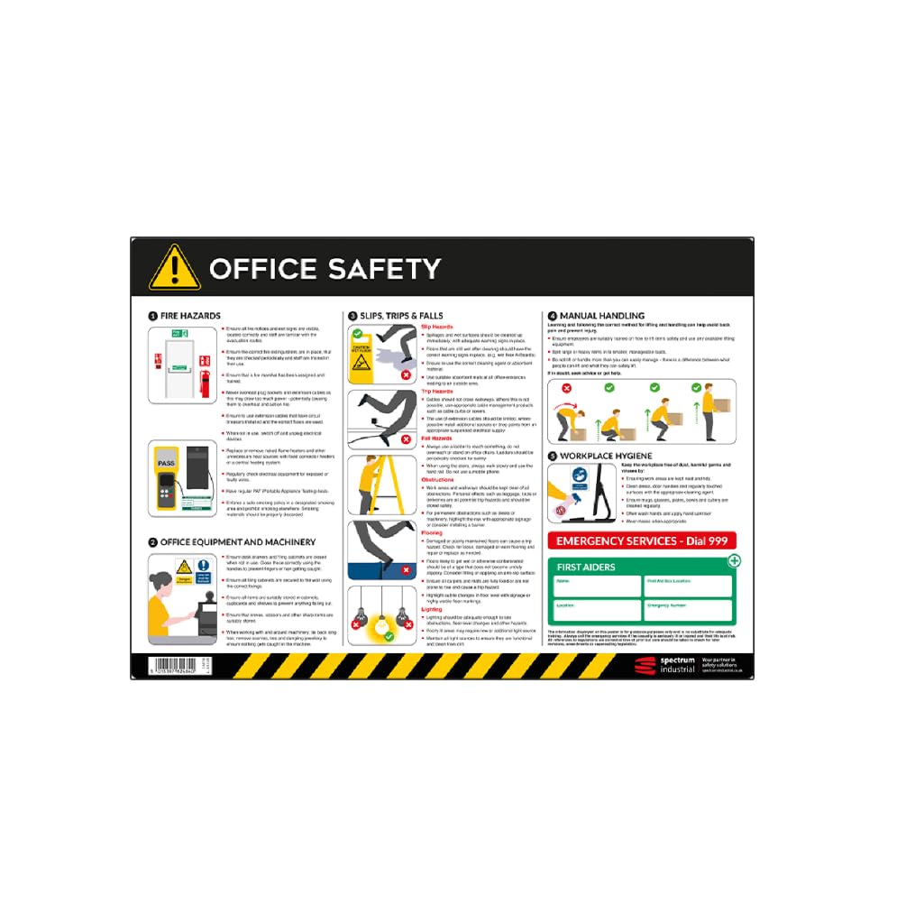 Office Safety Poster - A2 Anti Scuff PVC | Workplace Accident Prevention & Health Guide | Health & Safety Sign for UK Compliance