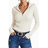 Prettywear 2025 Women's Half Zip Pullover Sweaters V Neck Collared Long Sleeve Ribbed Knit Fall Tops Dressy Casual