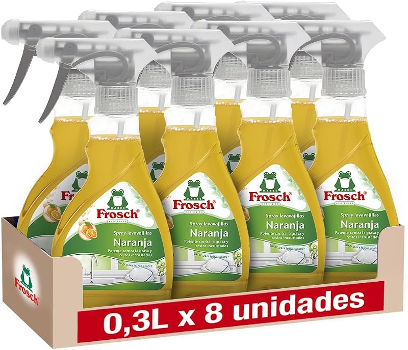 Spray Lavavajillas Naranja Pack 8x300ml - Limpiador Desengrasante con Extractos Naturales - Elimina Grasa e Incrustaciones