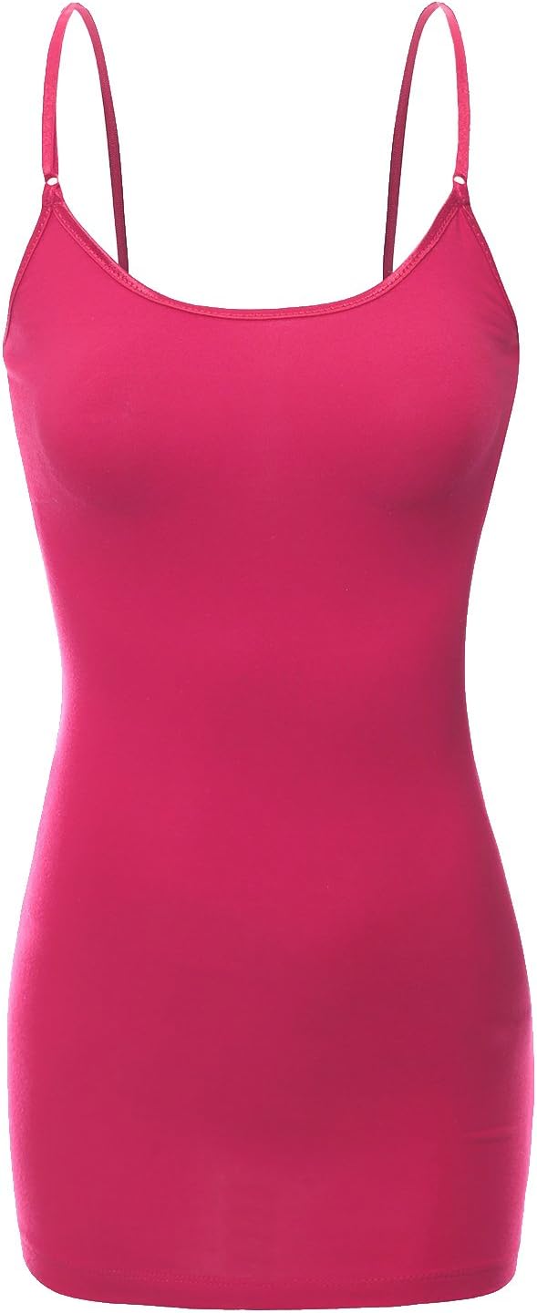 Women's Ladies Adjustable Spaghetti Strap Basic Long Cami Tunic Tank Top