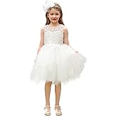 Abaowedding White Floral Lace Flower Girl Dress Kids Tiered Tutu Tulle Wedding Birthday Party Dress