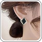 Ximdble Vintage Crystal Square Earrings Rhinestone Square Stud Earrings Black Enamel Square Earrings Tiny Cz Square Stud Earrings for Women