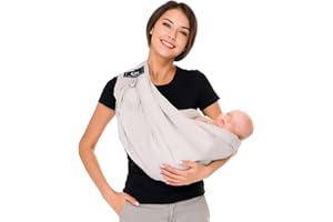 Baby Carrier by Cuby, Natural Cotton Baby Wraps Sling Baby Holder Extra Comfortable for Easy Wearing Carrying for Newborn, Soft and Adjustable Newborn and Toddler Carrier Slings (Light Gray)