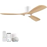 Livory Smart 52” Wood Flush Mount Ceiling Fans with Lights and Remote,Quiet DC Motor,Outdoor Indoor Ultra Low Profile Ceiling