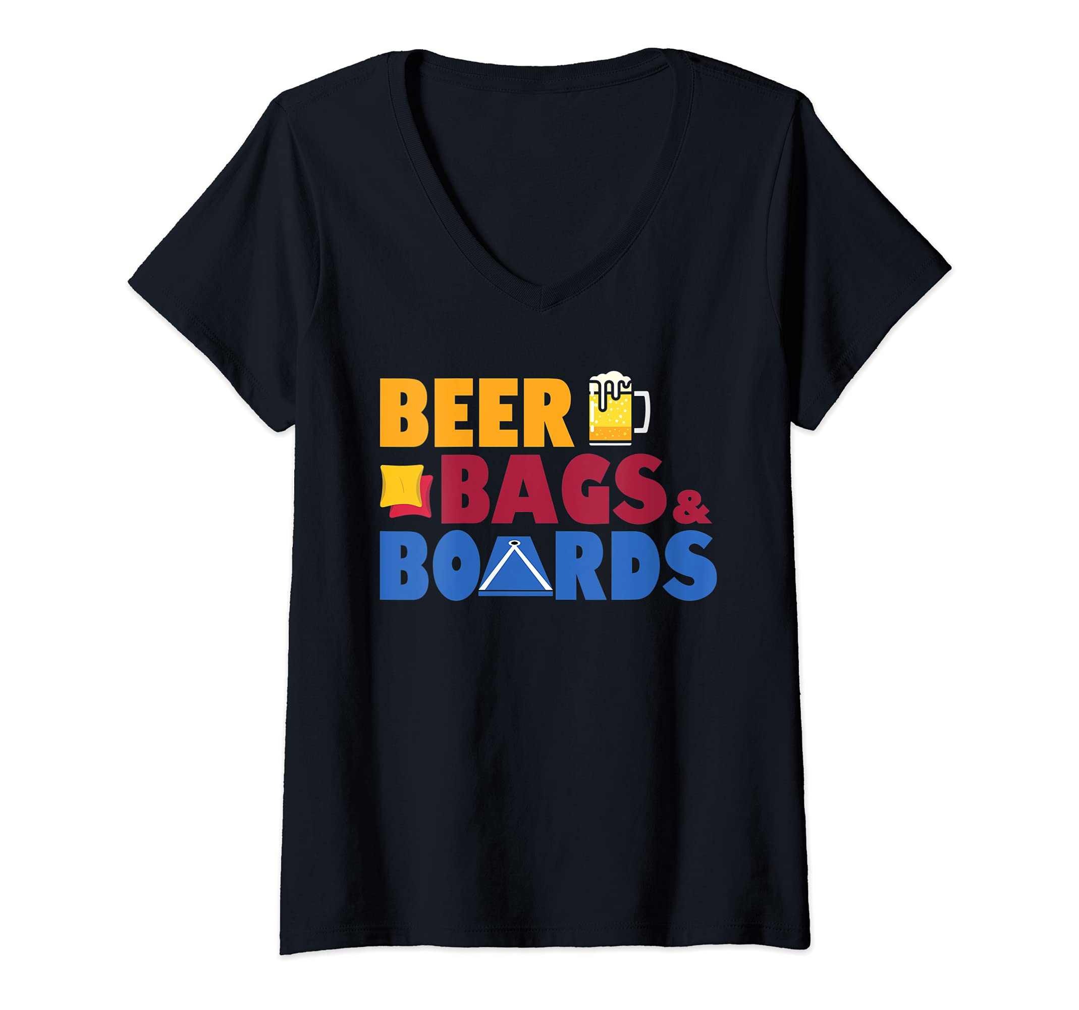 Womens Beer Bags and Boards | Funny Cornhole Tournament Trophy V-Neck T-Shirt