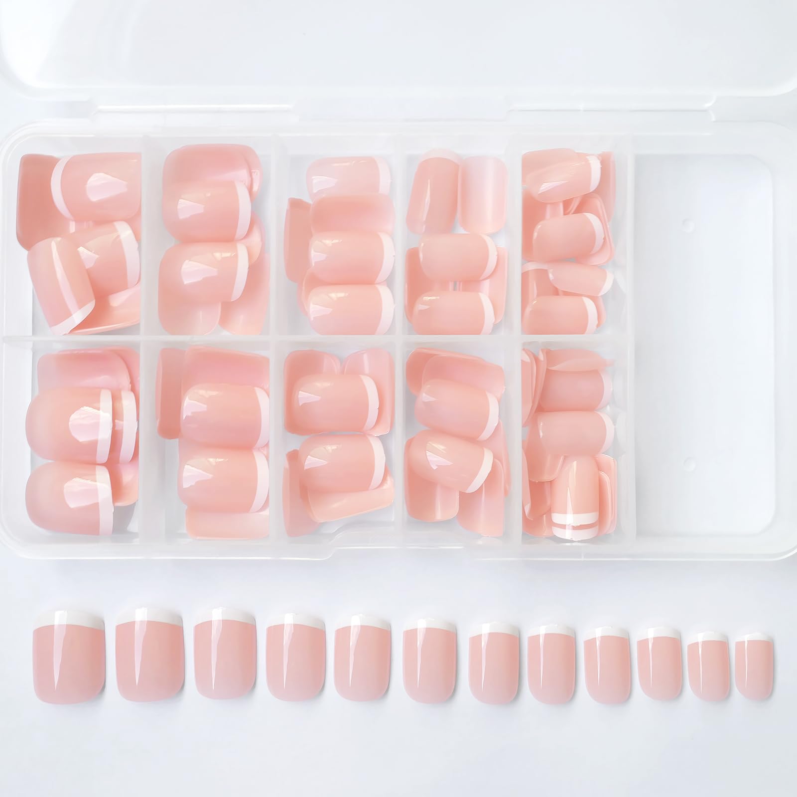 Bellelfin 120Pcs White French Tip Press on Nails Short Square Fake Nails, Full Cover Glossy Pink False Nails Acrylic Glue on Nails Cute Artificial Fingernails for Women Girls - Image 5