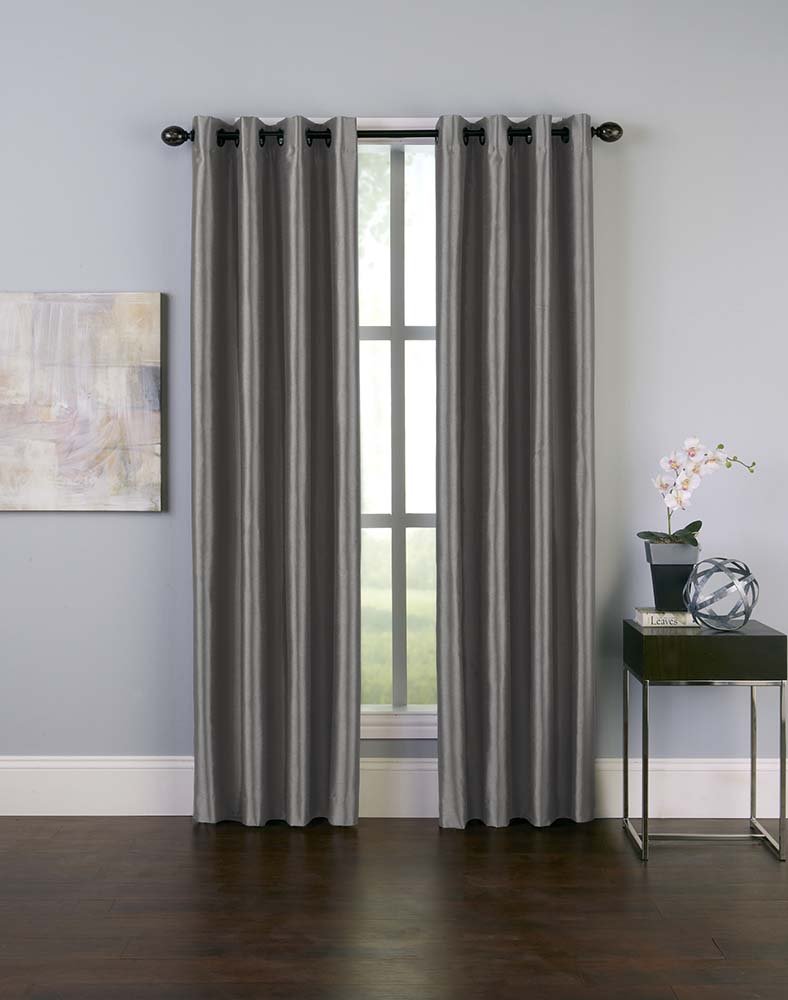 Curtainworks Malta Faux Silk Grommet Curtain Panel, 50 by 144", Pewter