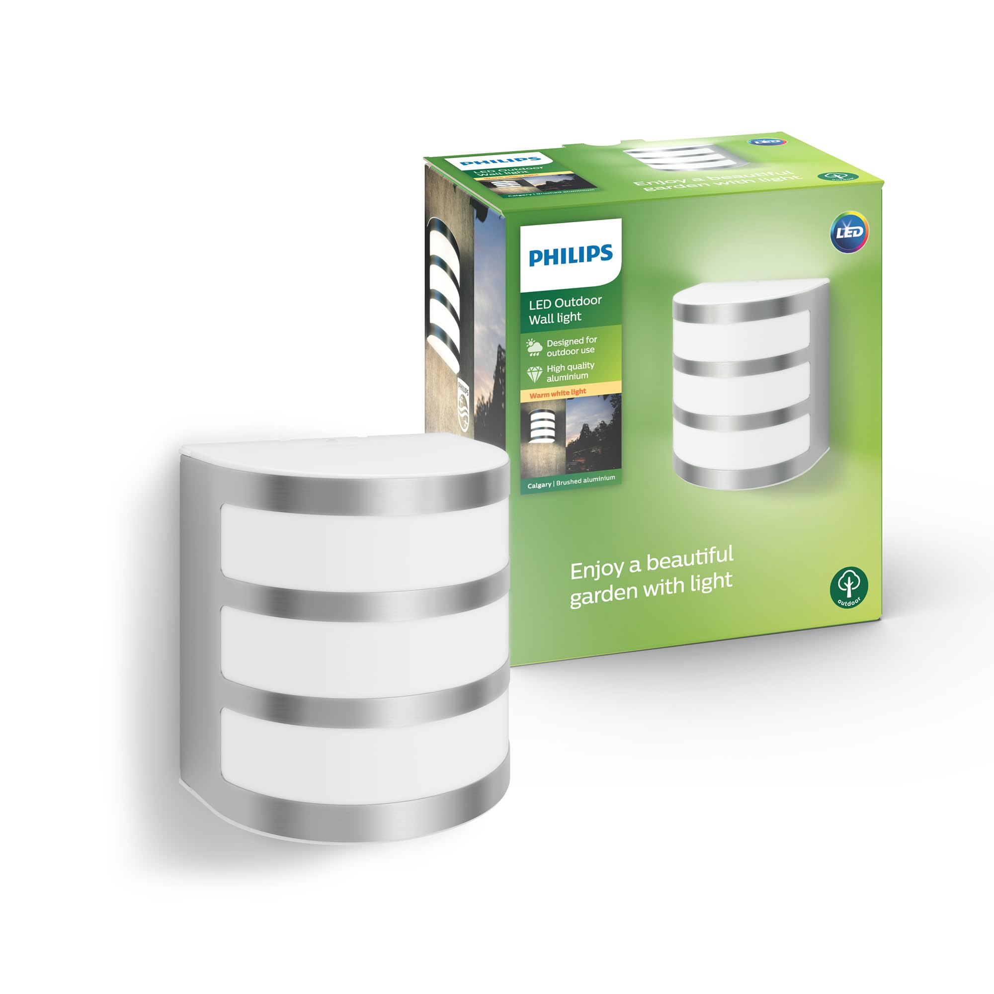 Philips Calgary LED Outdoor Wall Light, 3.2W, 350 lm, 2,700 K Warm White Light, IP44 Weather-Resistant, Built-in LED, Durable, Aluminium