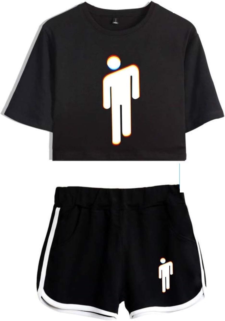 Crop Tops 2 Pieces Set Shorts Cotton White Black Summer Shirt Tshirt Women Girl Mujer Bag Guys