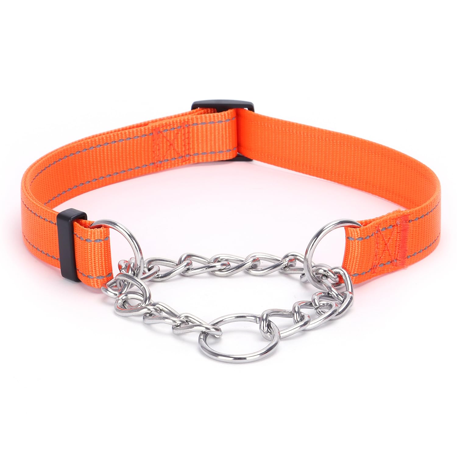 haoyueer Martingale Dog Collar, Stainless Steel Chain, Martingale Collar with Reflective, Adjustable for Medium Large Dogs (Orange, S)