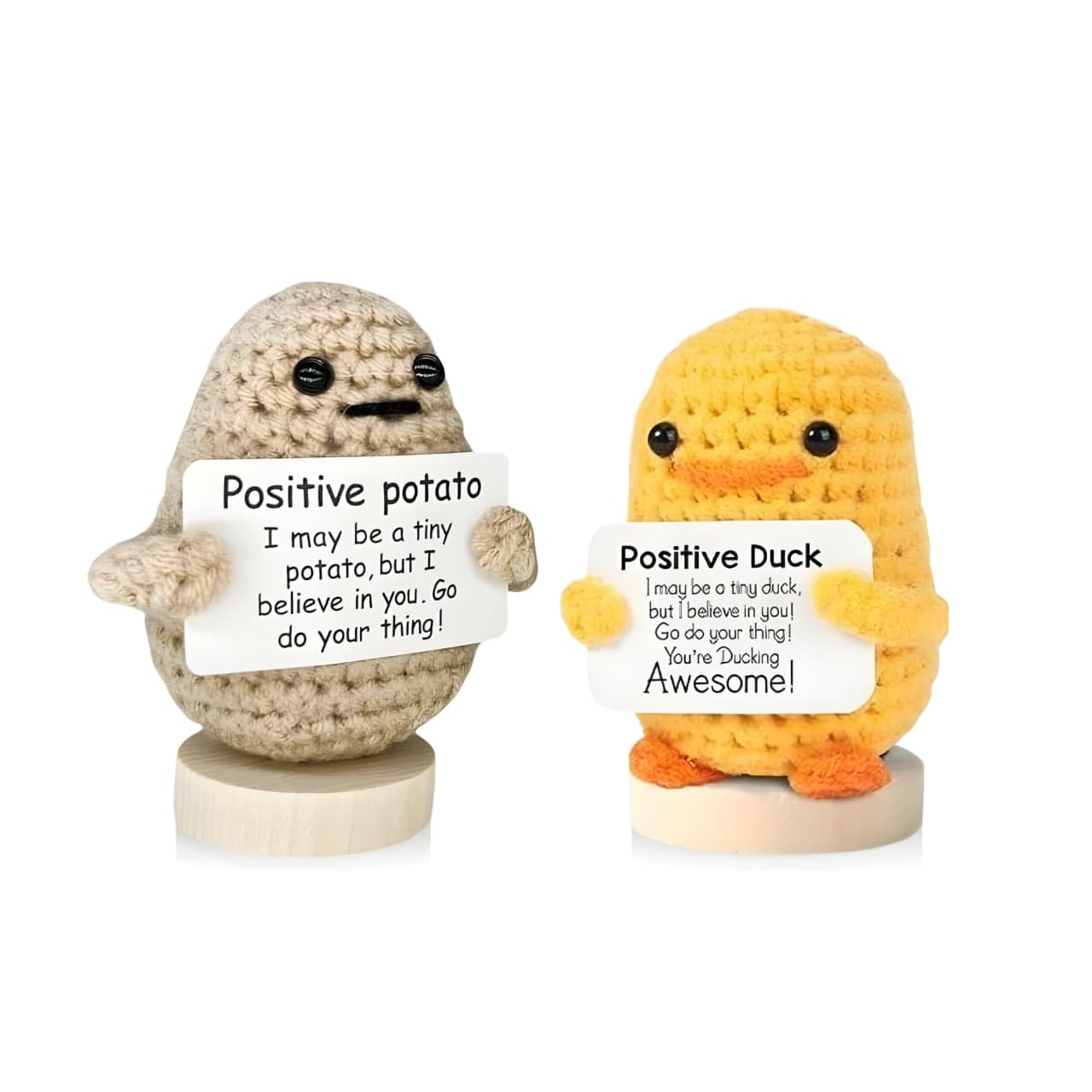 SHOPNROCK Positive Crochet Potato and Duck Handmade Animals, Funny Positivity Gift Set for Birthday, Cheer Up, Emotional Support, Mini Decor Dolls for Women, Men, Kids and Friends (2 Pcs)