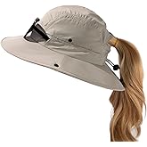 TOP-EX Ponytail UV Protection UPF50+ Wide Brim Breathable Waterproof Foldable Hiking Outdoors Sun Hats for Women