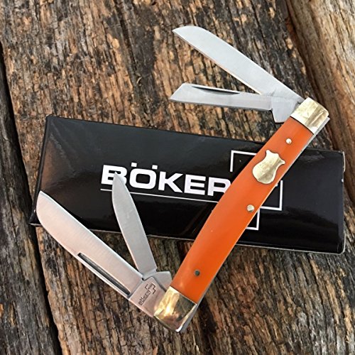 Smol Store BOKER PLUS 3 5/8" ORANGE Handles 4 Blade Congress Folding Pocket Knife BO214O