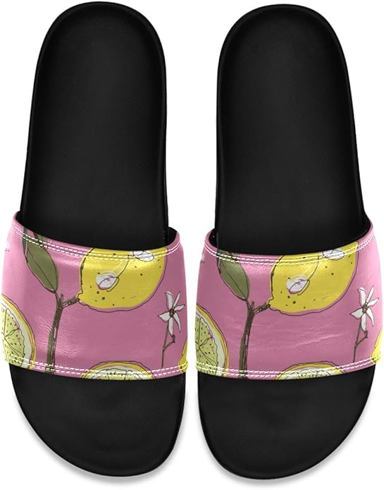 Amazon.com | Men's Shower Slides Hand Drawn Lemon Seamless Slide Sandal, Slippers, Sandals for 