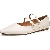 Trary Flats for Women Closed Pointed Toe Mary Jane Shoes Women Comfortable Slip on Ballet Flats Dressy Shoes Adjustable Strap PU Leather Mary Janes Loafers