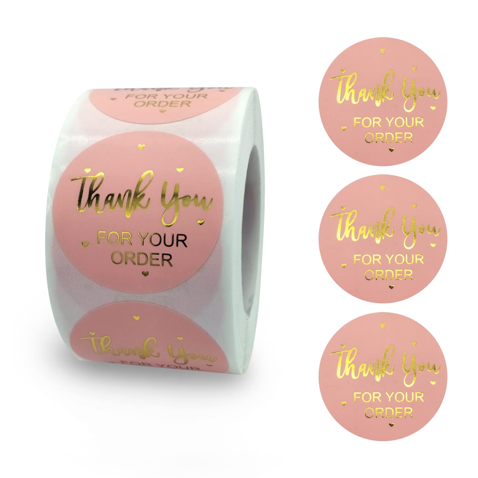 OBLEMOLA 500 Pcs Pink Thank You Stickers, 1.5 inches Round Thank You for Your Order Stickers Labels for Sealing Packages Gift Bags Wedding Envelopes