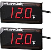 Frienda 2 Pack DC Digital Voltmeter 12V LED Voltage Gauge, Red Light | 4 to 28V Range, Waterproof for Car Motorcycle Boat Audio, Real-time Battery Monitor, Easy Install, Volt Meter Display Panel