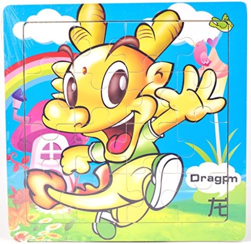 16-piece Twelve Chinese Zodiac Signs Wooden Colorful Jigsaw Animal Puzzle, Dragon