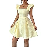 SweatyRocks Women's Elegant Floral Scoop Neck Dress Cap Sleeve A Line Mini Dress Cocktail Party Dress