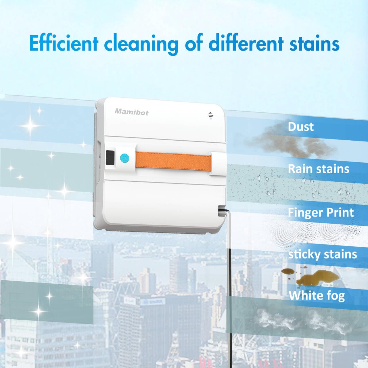 Robot limpiador de ventanas Mamibot W120-DP para vidrio de gran altura: succión fuerte de 3200 Pa, múltiples modos de limpieza, 4 boquillas rociadoras de agua, tecnología de detección de bordes, aplicación y control remoto (gris)