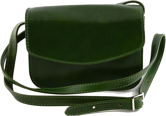 Mini Bolso Bandolera En Piel Verdadera 3 Compartimentos Color Verde - Peleteria Echa En Italia - Bolso Mujer