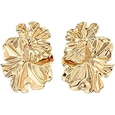 14K Gold Flower Earrings Double Flower Gold Statement Earrings for Women, Hypoallergenic Gold Floral Earrings Large Gold Earrings for Women Boho Jewelry Gift