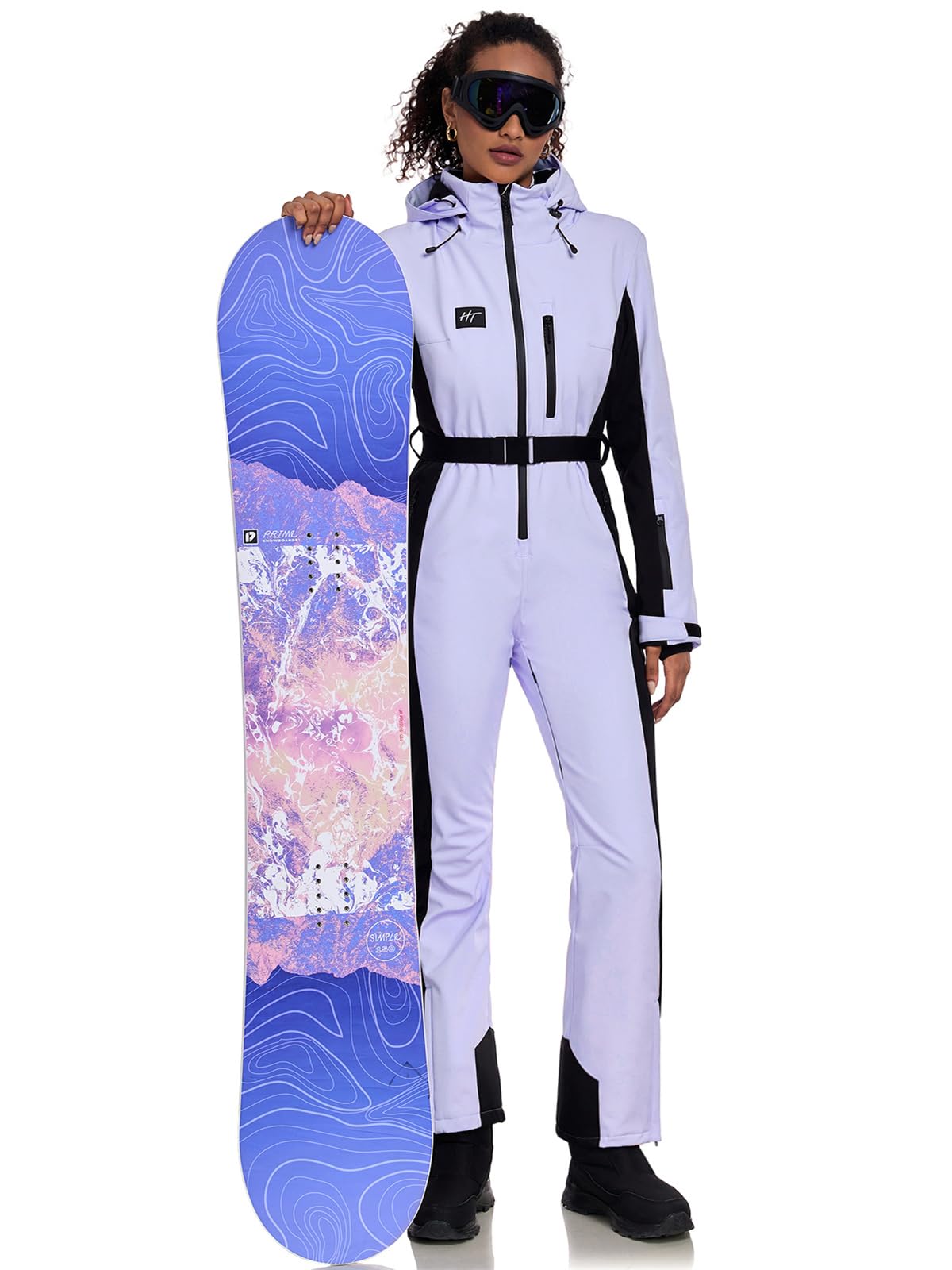 Photo 1 of Women's Ski Suit One Piece Jumpsuits Snowsuits Waterproof Snowboard Suit Winter Outdoor Ski Jacket and Pants Jumpsuits(Purple, S)