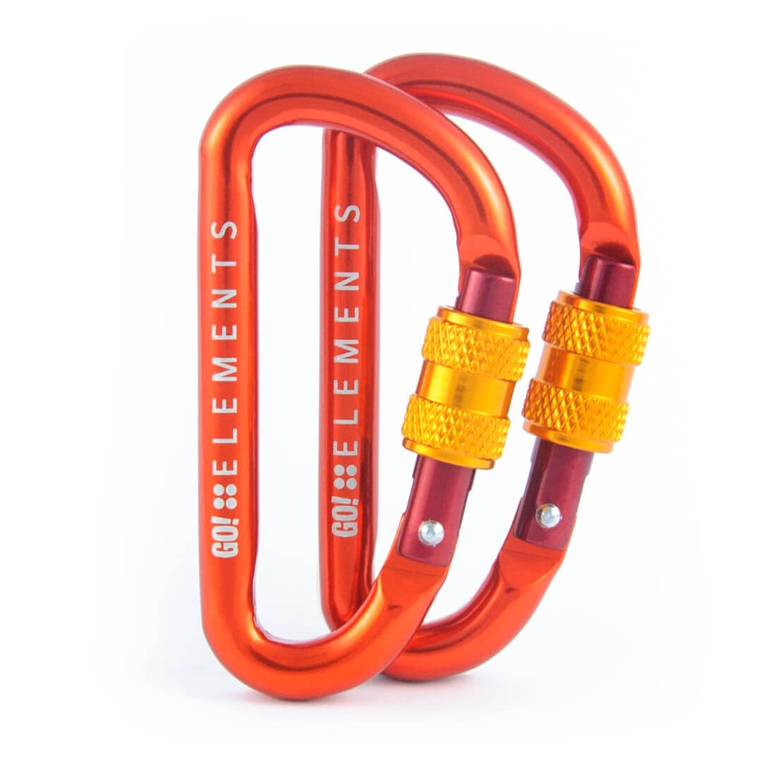 GO!elements 2 Pack Premium Aluminium Carabiner Hooks, D-Shape, Screw Lock, Orange, 6-Pack, 5 kg Max Weight, Not for Climbing