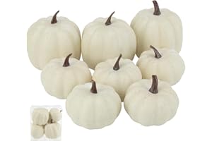 Ghrdopy Fake Pumpkins, 8 Pcs White Artificial Pumpkins, Plastic Pumpkins for Thanksgiving Party Table Centerpiece Autumn Home Decoration-B