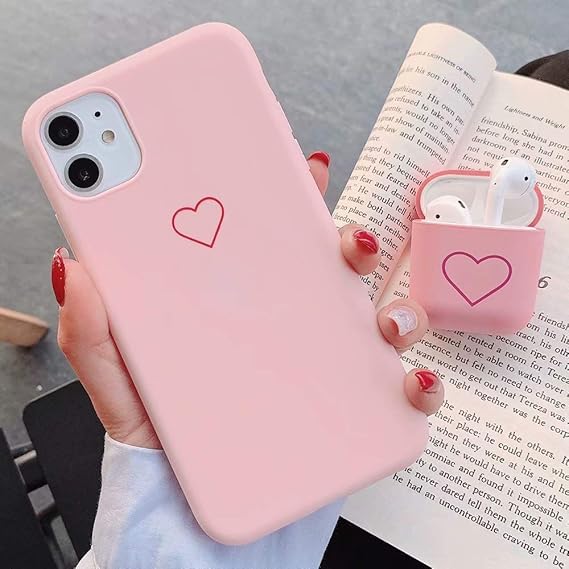 Amazon Com For Airpods Case Iphone 11 Pro Max Case Cover Skins Set Fashion Cute Love Heart Pattern Matte Airpods Shock Proof Protective Resistant Cases For Airpods 1 2 Pink