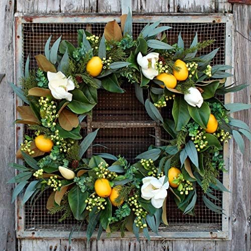 Darby Creek Trading Fresh Citrus Real Touch Magnolia & Lemons, Eucalyptus Everyday Spring Wreath